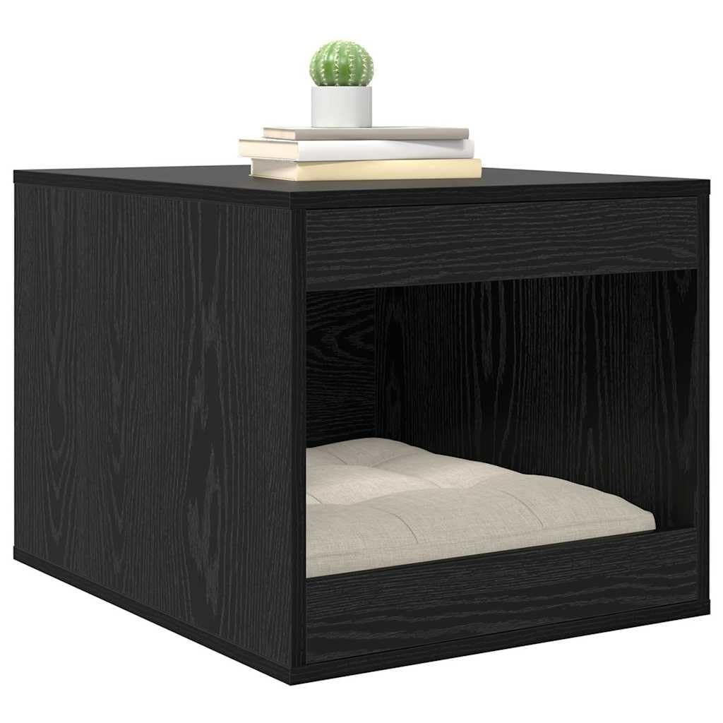 Katzenstreu Box Holzwerkstoff Schwarz 47 x 59 x 42 cm | Eichen-Optik Design, rechteckig, einfache Montage, pflegeleicht mit feuchtem Tuch