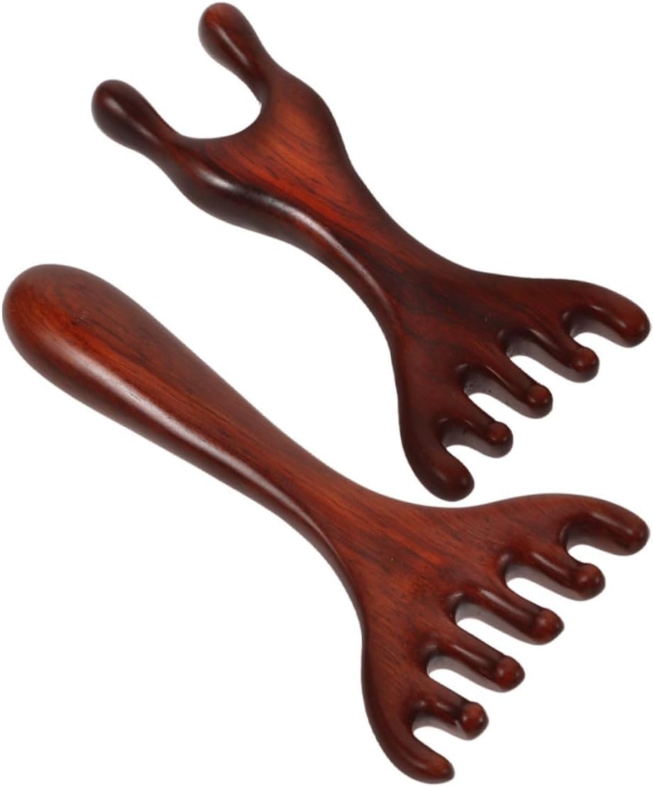 2Pcs Wooden Scalp Care Comb Wide Tooth Massager for Head Foot Natural Gua Tool for Scalp Relaxation Portable Travel Friendly Massage Tool