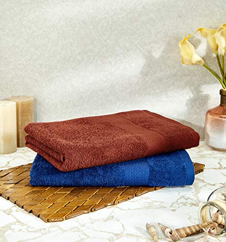 Image of Amazon Brand - Solimo Cotton 2 Piece Bath Towel Set, 380 GSM (Twilight Blue, Brick Red)