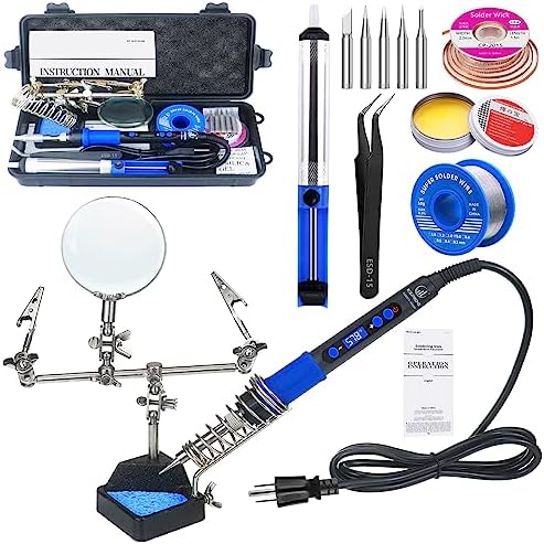 KEPIOG Soldering Iron Kit, High Power Soldering Iron Fast Heating, Circuit Board Soldering Repair Tools with Magnifying Glass Soldering Helper, 12 in 1 Adjustable Digital Soldering Kit.
