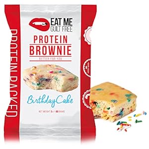 Eat Me Guilt Free Birthday Cake Protein-Packed Brownie – 14G Protein, Low Carb, Keto-Friendly, Low Sugar, Non GMO, No preservatives, Low Calorie Snack or Dessert | 12 Count