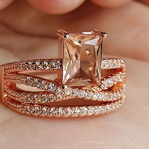 Women Fashion 18K Rose Gold Plated Emerald Cut AAA Cubic Zirconia Cross Engagement Wedding Rings Gift4