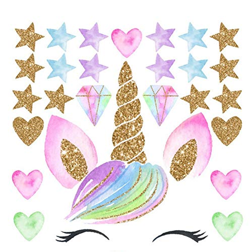 yuangong Atractivo Diseño Unicornio Corazón Adhesivos de Pared Peel and Stick Lindo Arte Decoración Pared Pegatina para Mujer Niña Dormitorio Infantil Guardería - 01