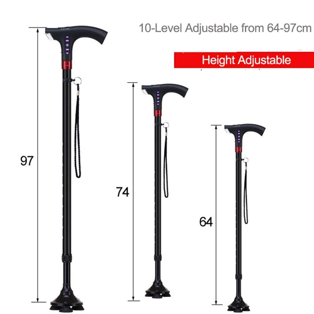 Muletas Inteligentes multifunción para Personas Mayores, bastón para Caminar, con luz LED, Alarma de Radio Inteligente para Personas Mayores,Muletas