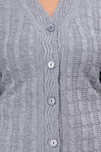 Image of Women Long Chain Design Woolen Winter WEAR Coat Cardigan (DKSELF)