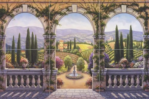 Ceramic Backsplash Tile Mural Garden Landscape Kitchen/Bathroom/Shower - Tuscan Villa - John Zaccheo