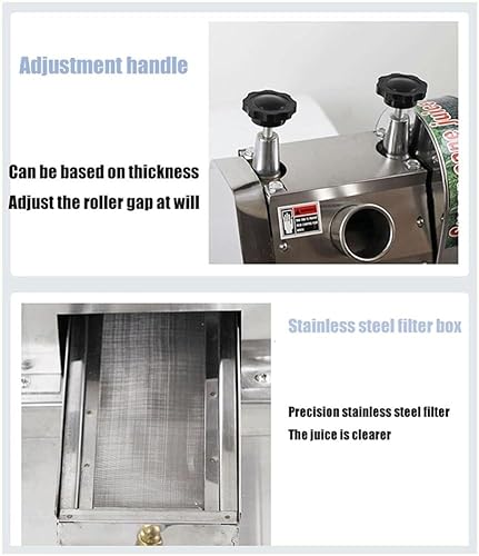 Miniatura 5 de Máquina exprimidora de caña de azúcar, exprimidor manual de caña de azúcar de acero inoxidable con entrada de caña de azúcar de 2.480 in, capacidad