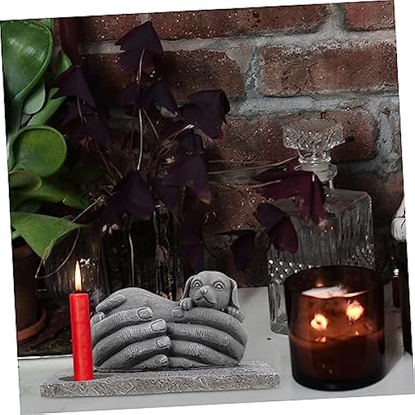 PATKAW 2 Stuks Grafsteen Bureau Topper Bruiloft Decoratie Theelichten Kaarshouder Standbeeld Hond Grafsteen Markers Hond Kaarshouder Huisdier Herdenkingsdecor Huisdier Rouw Kandelaar