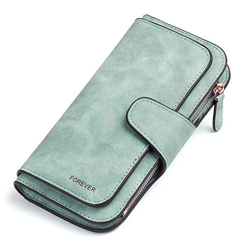 Portefeuille Femme de Grande capacité en Cuir PU pour Femme Sacs Longs pour Femme avec Fermeture éclair de Poche avec 16 emplacements pour Cartes, Portefeuilles pour Femme, Vert (Vert) - RRH03 Cover