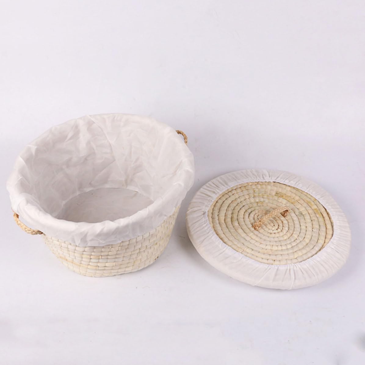 Cesto Intrecciato per Pane e Uova, Beige, in Foglie di Mais