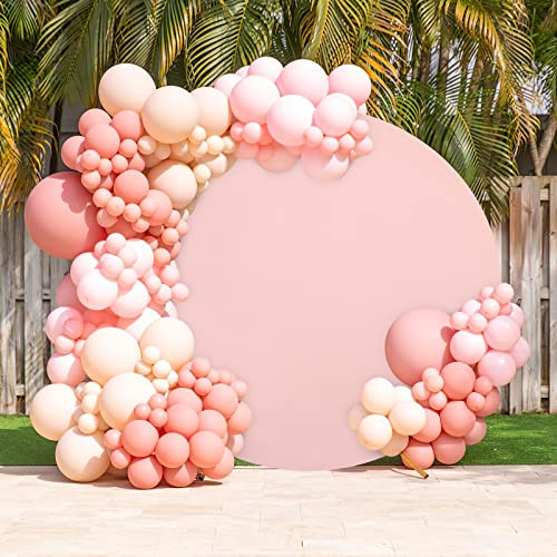 Image of Light Peach Round Backdrop Cover 6.5ft Balloon Arch Cover Birthday Photo Photography Background for Party Baby Shower Wedding Decorations