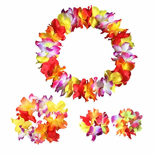 Bajotal Hawaiian Luau Hula Grass Skirt With Large Flower Costume Set For Dance Party Decorations Favors thumb #1