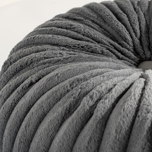 Image of HIG Set of 2 Gray Flannel Decorative Round Pleated Throw Pillows
