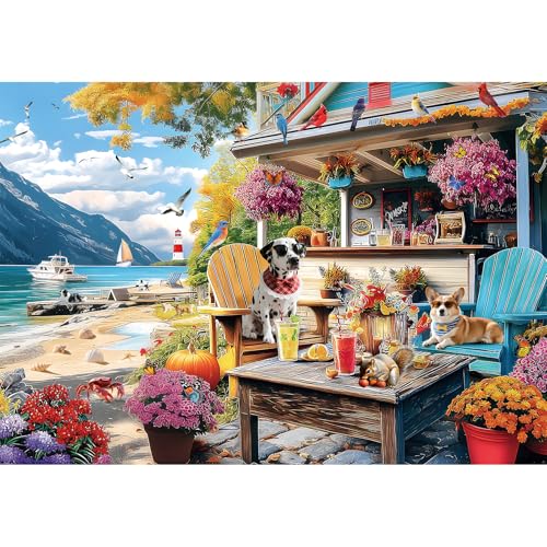 Rompecabezas de 2000 Piezas para Adultos, Puzzle de Playa con Perros y Flores, 39" x 28" miniatura 1