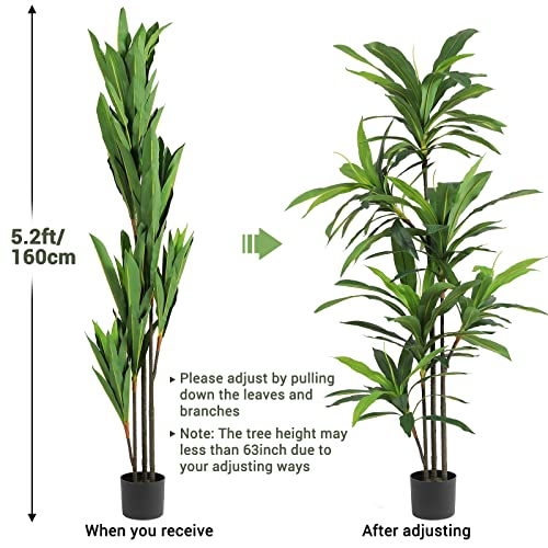 Viagdo Artificial Dracaena Silk Plant 5Ft Tall Faux Tree Agave Plant With Pot Fake Floor Plant Marginata Dragon Tree For Living Room Home Office Decor Indoor Outdoor #TOP1