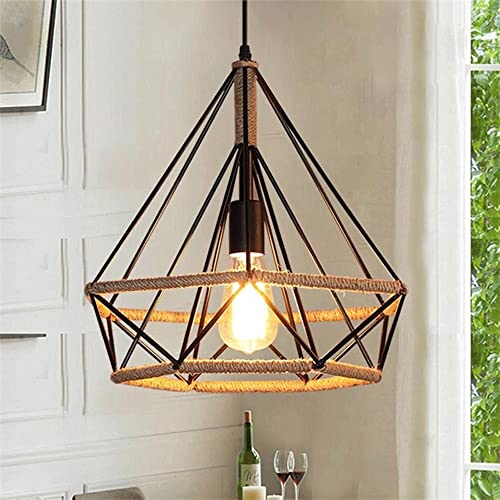 Lustre de Plafond Suspendu E27 en Diamant de Fer et Finition Corde de Chanvre