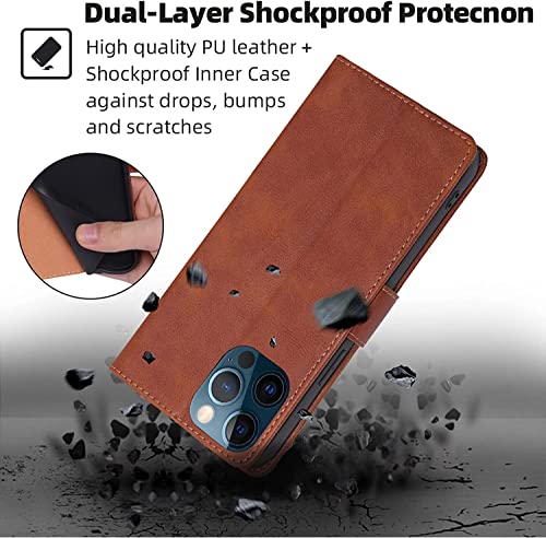 Étui à rabat pour iPhone 13 Pro Max antichoc en cuir marron - 2