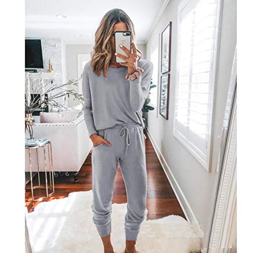 Image of PRETTYGARDEN Women's Two Piece Outfit Short Sleeve Pullover with Drawstring Long Pants Tracksuit Jogger Set