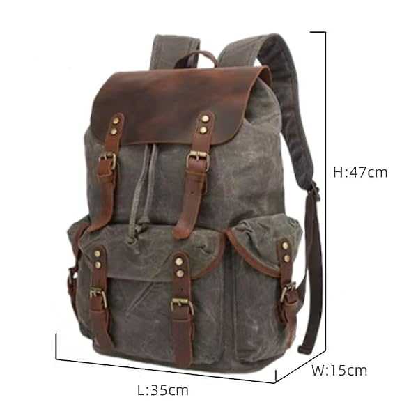Genuine Leather Canvas waxed Backpack Travel Rucksack Laptop Bag by Lmagice - Image 4