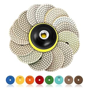 SPTA 15 stuks diamant-polijstschijven, 4 inch pads voor graniet, steen, beton, marmer, vloerschuurmachine of polijstmachine, 50# -6000# met haak en lus backing houder schijf