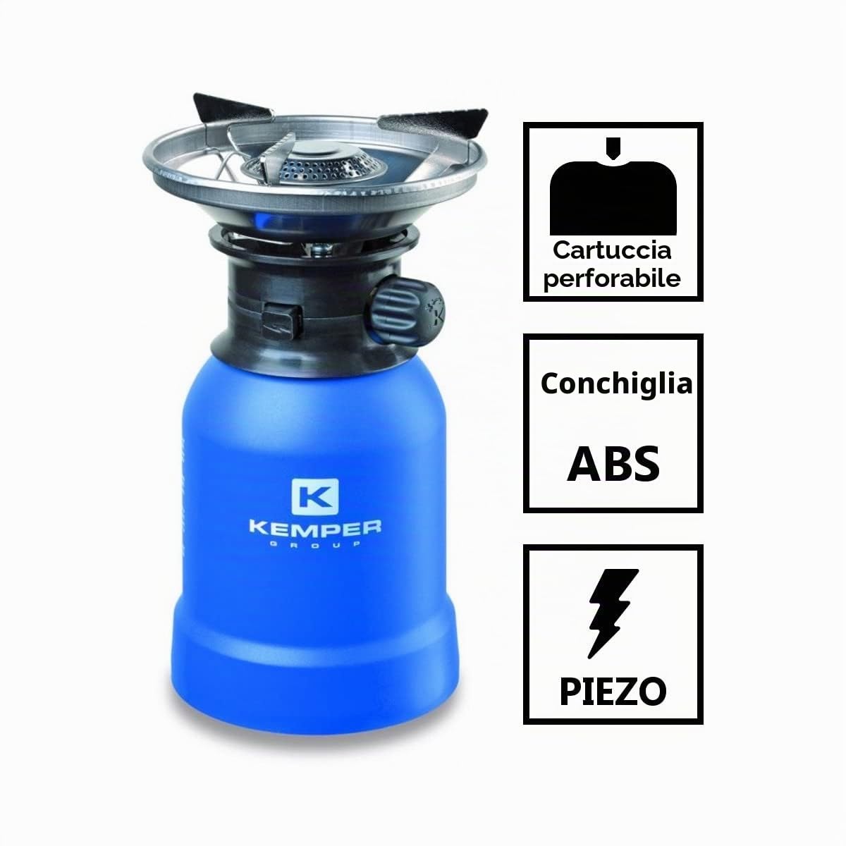 Fornello a gas 2200 W, guscio ABS Piezo + 4 cartucce di gas 190 g Kemper