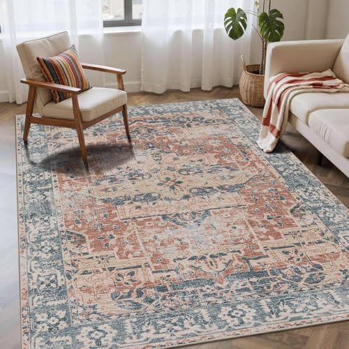 Rugxara 4x6 Area Rug for Living Room Bedroom Washable Rug, Coral Blue