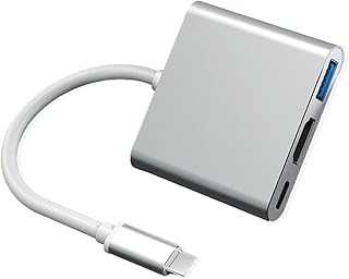 USB Type C HDMI 交換 アダプタ 3in1 【hdmiポート+タイプC PD100急速充電ポート+USB 3.0 ポート】 switch スマホ テレビ出力 iPad Pro/Switch/Matebook/MacBook/Samsung Galaxy S20/note 20/i-Phone 15/16 シリーズなどUSB Cポート搭載の機器に対応(シルバー,Juckier）