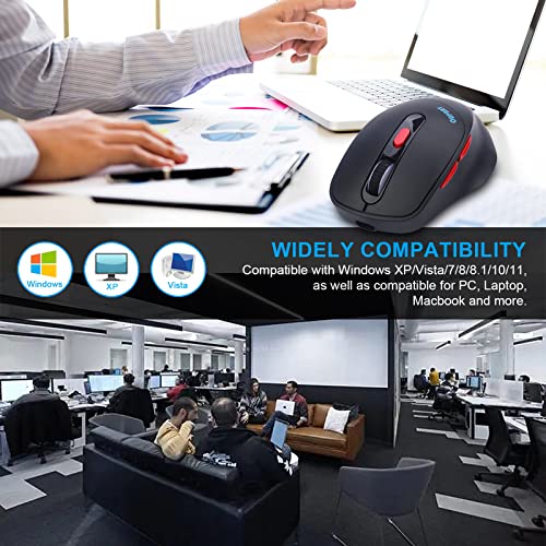 Oupary Wireless Charging Mouse, Precise Optical Sensor, 2.4G Stable Connection, Ergonomic Design, Silent Clicks, 6 Buttons, For Office & Home Use, Stylish Black #TOP6