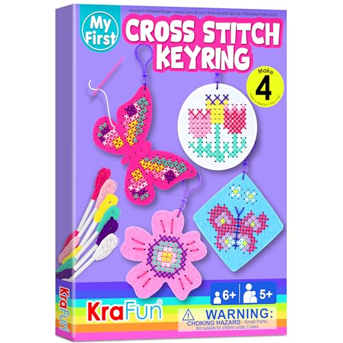 KRAFUN Cross Stitch Kits for Kids Beginners, 4 Cross Stitching