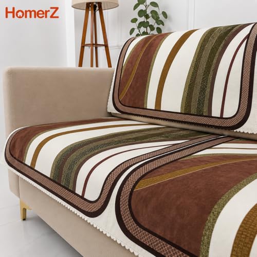 Image of Homerz Premium 'Luxe Series' Holland Velvet Sofa Cover | Smooth Finish | Anti-Skid Fleece Backing | Soft Touch Couch Protector for Living Room (Ocean Crest, 6 (3+2+1) Seater, Seat Cover with Backrest)