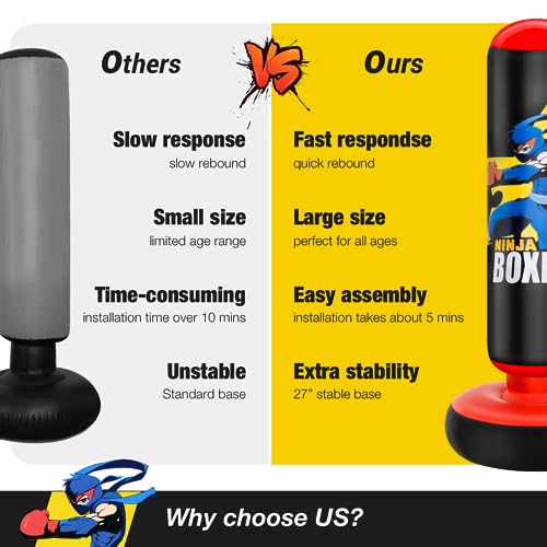 Saco de Boxeo, Bolsa de Boxeo Independiente 168cm, Incluye Guantes de Boxeo y Bombas Inflables Manuales, Saco de Boxeo para Niños de 5 a 12 años, Juego de Boxeo (Rojo) - imagen 4