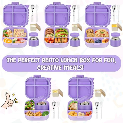 Image of Lunch Box Kids, Leak Proof 5 Compartment Bento Box for Kids, 13oz Thermo for Hot Food Kids Lunch Box,Hot Lunch Box for School Travel