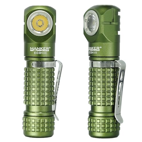 Image of Manker E03H III Rechargeable Headlamp Pocket Mini Flashlight with Clip - 90 Degree EDC Right Angle Flashlight with Headband and Magnet Tail (6500K Cool White, Army Green)