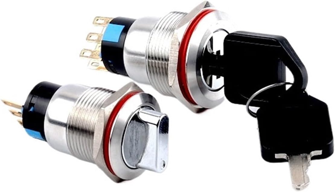 19mm 22mm Metal Waterproof Button Locking Rotary Key Switch Button 2 3 Position Knob Self Locking(2 Gear(1NO1NC),19MM,Knob)