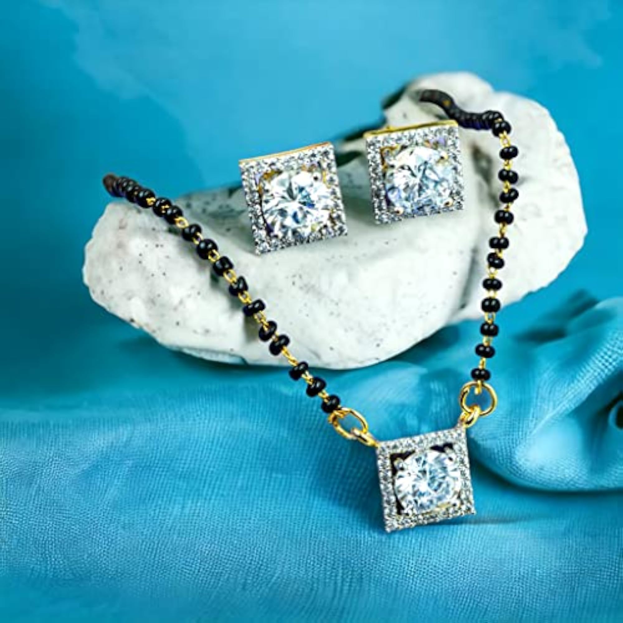 Mangalsutra Plated American Diamond Pear Shaped Necklace