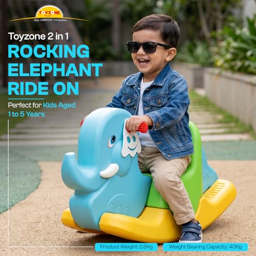 Image of Toyzone 2 in 1 Rocking Elephant Ride On | Baby Rocker with Comfortable Seat & Back Support | Durable Child-Safe Design | Smooth Rocking Base | Indoor Play Toy | 1-4 Years
