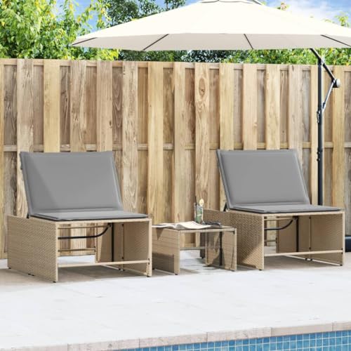 Transat Jardin Extérieur, 2 Pièces avec Table en Rotin Synthétique, Dossier Réglable 4 Positions, Modulable et Empilable, Transat Jardin Exterieur, Bains...