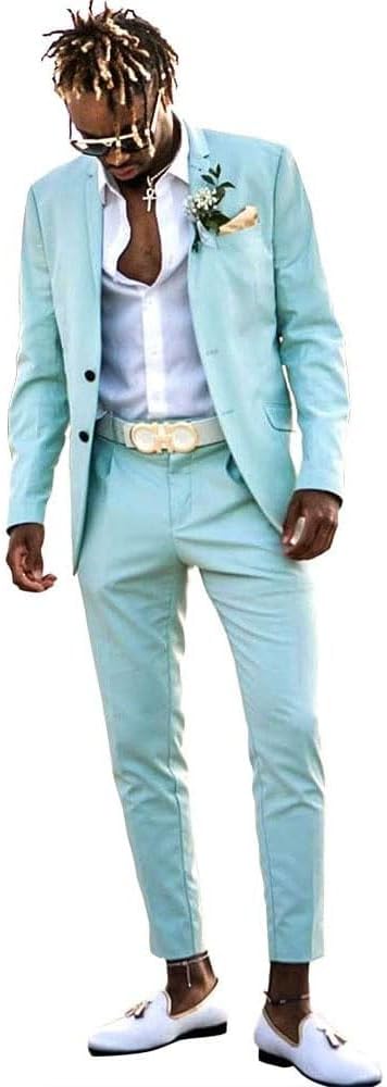 Mens Prom Tuxedo Groom Stylish Slim Fit Wedding Suit Blazer Pants Prom Suits for Men 2023 Lake Blue