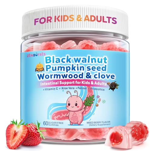 Wormwood Black Walnut Clove Para Clean for Humans & Kids, Herbal Gut Health Gummies with Wormwood, Pumpkin Seeds, Vitamin C, D3, Zinc, Probiotics for Natural Gut Cleanse, Immune Support - 60 Gummies
