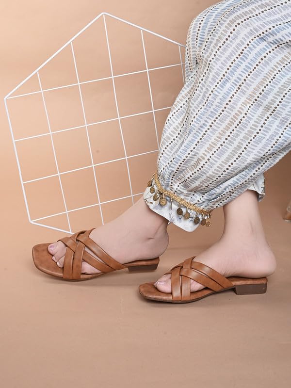Image of XE Looks Women's Flat Slippers | Stylish Cross-Strap Design in Suede Finish | Comfortable Cushioned Footbed | Slip-On Lightweight Flats Slippers For Girls & Women