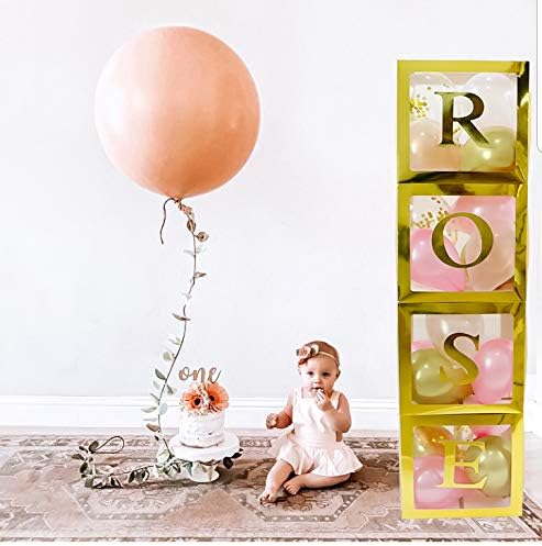 82 PCS Gold Neutral Baby Shower Decorations for Boy or Girl - Jumbo Transparent Baby Block Balloon Boxes, BABY, A - Z Letters DYI Gold White Pink Blue Balloons | Gender Reveal Party Supplies Birthday