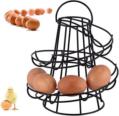 St@llion Spiral Egg Rack, Spiral Helter Skelter Egg Holder Stand, Stainless Steel Egg Dispenser with Handle for Kitchen and Holds Up to 12-18 Eggs (Black, Pack of 1)