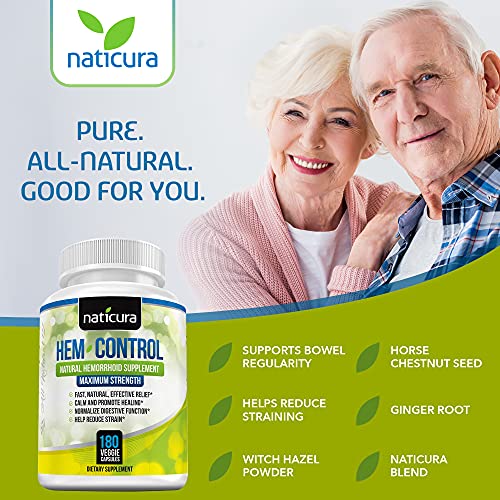 Naticura Bundle - Hem-Control Natural Hemorrhoid Supplement (180 Count) And Coolcomfort Personal Cleansing Pads (100 Count) - All-Natural, Fast Acting Relief From Burning, Itching, Pain And Swelling #TOP3