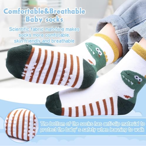 Image of Organic Cotton Ankle Length Anti Slip Socks For Baby With Grip 0-36 Months-Cartoon, Multicolored