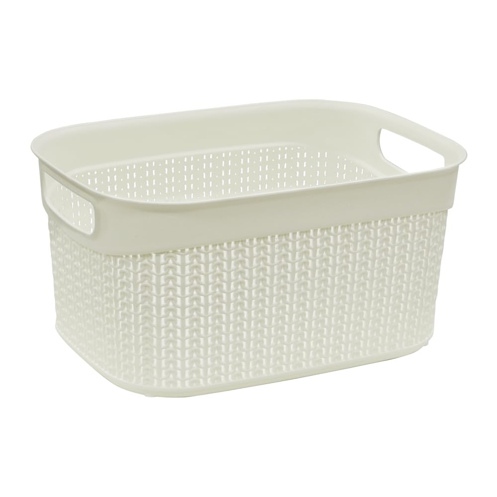 JVL Knit Design Loop 9L Plastic Storage Basket, Ivory