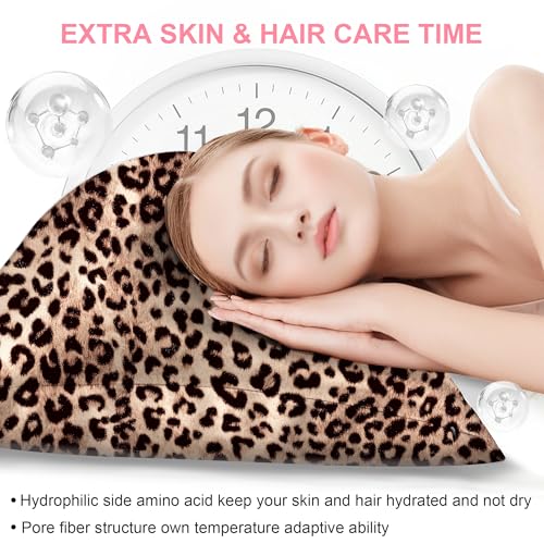 Mulberry Silk Pillow Cases King Size with Hidden Zipper, Ultra Smooth and Soft Breathable Cooling Silk Satin Pillowcase for Hair and Skin, Gifts for Women Men (Leopard Brown, 20x36 Inches, 1 Pack)