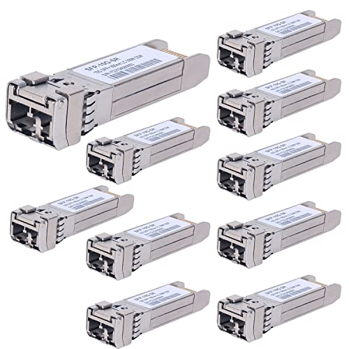 10Pack 10GBase-SR SFP+ Transceiver, SFP Multi-mode LC Module, 10G 850nm MMF up to 300 Meters, Compatible with Cisco SFP-10G-SR,Meraki MA-SFP-10GB-SR,Ubiquiti UF-MM-10G,Mikrotik,Netgear,D-Link and More