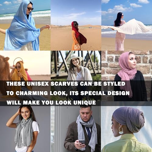 Unisex Cotton Blend Crinkle Vintage Soft Scarf with Fringed Edges 35" × 70"4