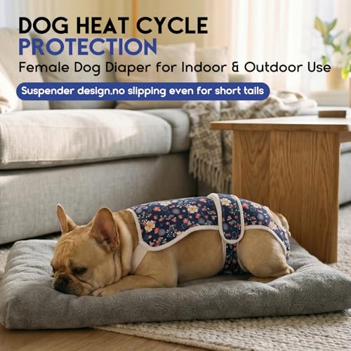 Image of ASENKU 2 Pack Female Dog Diapers with Suspenders, Reusable Washable Puppy Panties for Small Dogs, Leak-Proof Pet Underwear for Heat Cycle & Period
