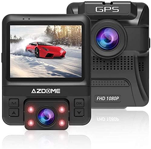 Dual Lens Dash Cam - AZDOME Built-in GPS 1080P Front 720P Interior 2.4" Screen Dashboard Camera Recorder 170° Angle, Night Vision, G-Sensor, Loop Recording,Parking Guard,Motion Detection for Uber Lyft